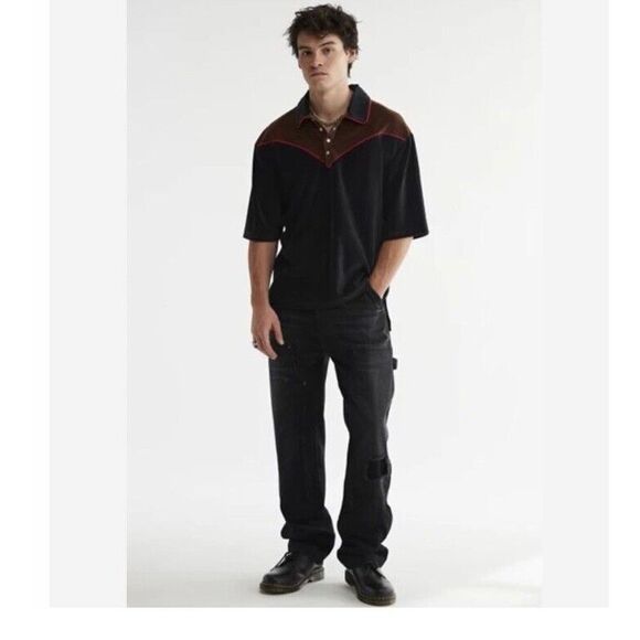 BDG western Velour Button Up Polo. New With tags. Size Small - Picture 2 of 8